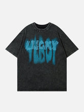 T-shirt délavé à motif lettre et chaîne décorative